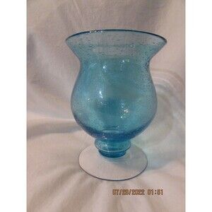 Art Vase bubble glass blue small size approx  6 X 5